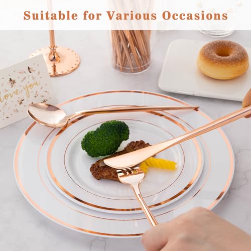 150PCS Rose Gold Plastic Silverware Set - Heavy Duty Disposable Utensils for Parties