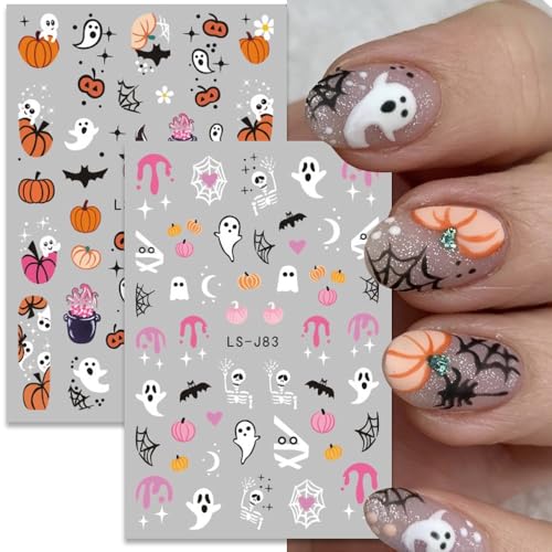 Halloween Nail Art Stickers Self-Adhesive Ghost Pumpkin Spider Web Bats & Cats - Sheet Sticker5