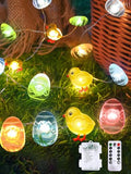 Easter Fairy Lights with Eggs & Chicken - Waterproof String Lights, 10 FT 30 LEDs, Remote Control, 8 Modes