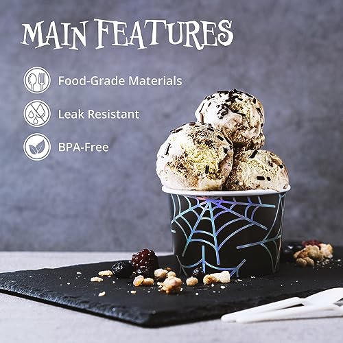 Confettiville Spider Web Paper Ice Cream Cups - 50 Count, 9 Oz Disposable Dessert Bowls for Hot or Cold Food