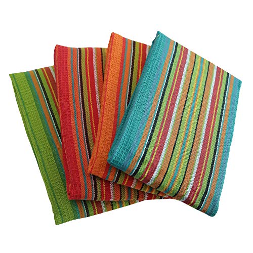 Set of 12 Salsa Style Cotton Kitchen Dish Towels - 16x28 Inches, Multi Purpose Absorbent Waffle Tea Towels