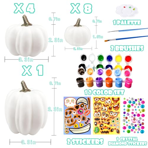 Kids DIY Pumpkin Painting Kit - SML Colorful 13-Piece Halloween Crafts Set