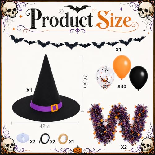 Halloween Witch Hat Car Decoration Kit for Golf Carts & Vehicles - Giant Felt Hat with Balloons & Banner