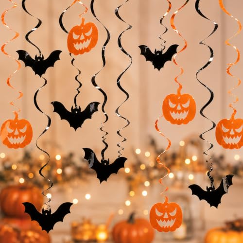 Halloween Hanging Bats & Pumpkin Decorations Set - 12PCS Spooky Indoor Party Decor
