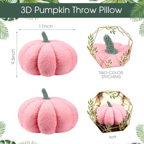 Pumpkin Pillow Set - 2 Pcs Fall Decor Cushions, Pink, 11 x 9.5 Inch