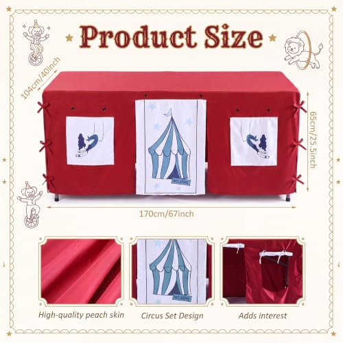 Halloween Circus Tablecloth - Large Peach Skin Fabric with Multi Color Design - 90x118 Inches