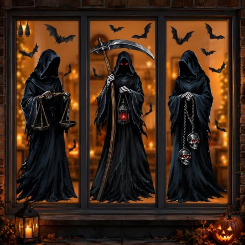 Halloween Grim Reaper Window Clings Set - Large Spooky Decorations