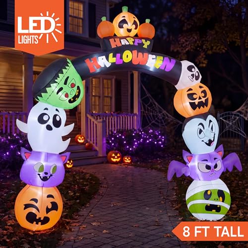 8FT Halloween Pumpkin Inflatable Archway with LED Lights for Outdoor Yard Decor
