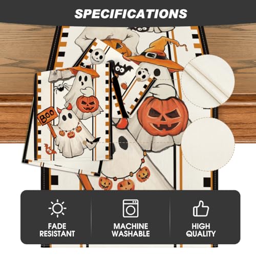 Halloween Table Runner 13x108 Inch Beige Spun Polyester Home Decor - Artoid Mode