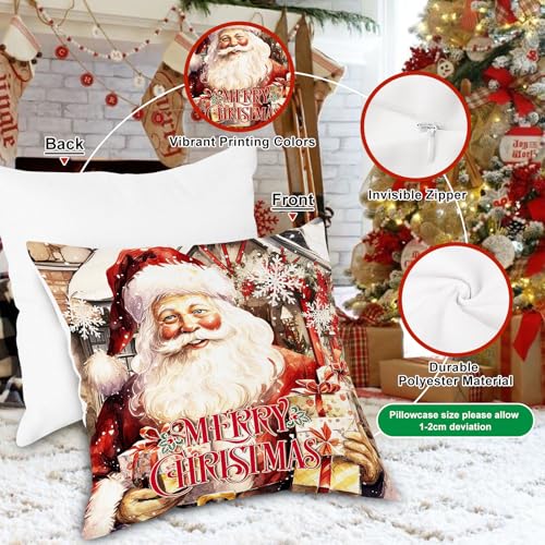 24x24 Christmas Throw Pillow Covers Set of 4 - Holiday Santa & Winter Decor