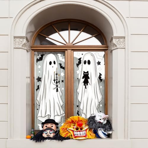Halloween Ghost Window Clings Set – Large Spooky Decor for Indoor & Office Windows, 3 Sheets
