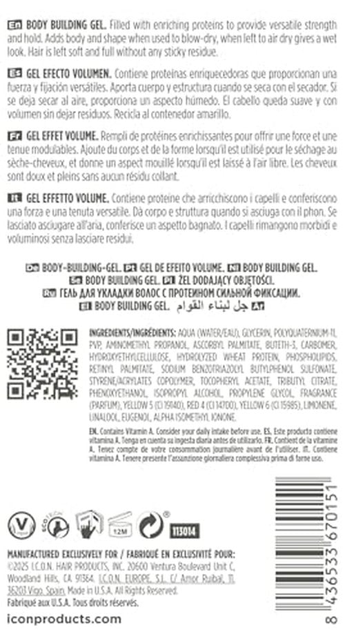 I.C.O.N. Protein Body Building Gel, Sculpting & Volumizing Gel for Blowout Styles, For All Hair Types, 8.5 oz