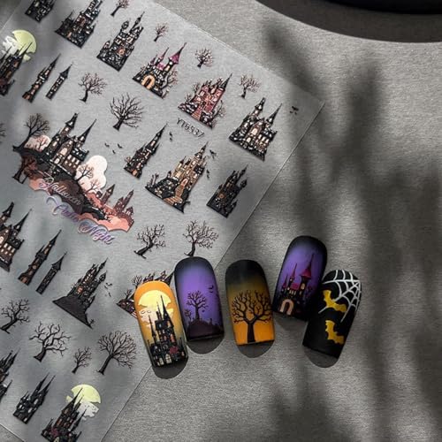 Halloween Nail Stickers for Nail Art Castle Forest - Gothic Self-Adhesive Decals, Style28