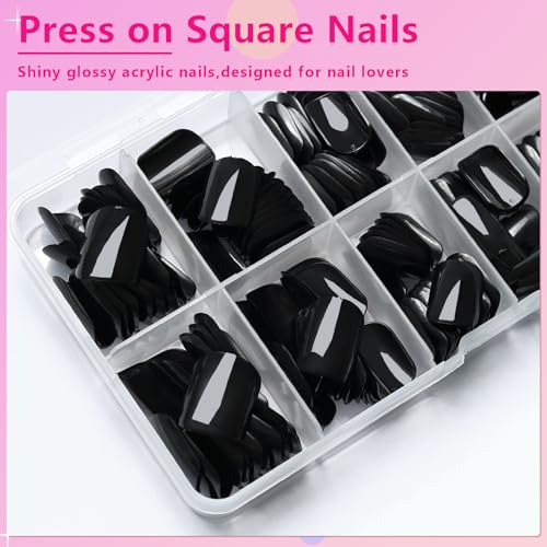 AddFavor Black Short Press On Nails Kit - 240PCS Fake Nails with Adhesive Tabs