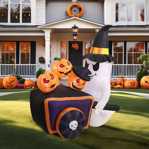 6FT Inflatable Halloween Ghost with Pumpkins Lighted Yard Decor, Outdoor Friendly