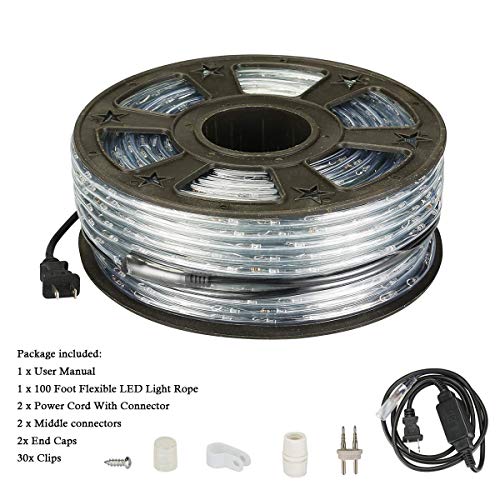 100Ft Waterproof LED Rope Lights - Outdoor Decorative String Light for Indoor & Garden - Christmas Red Variation