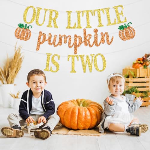 Gold Glitter Pumpkin 2nd Birthday Banner Kids Party Decorations