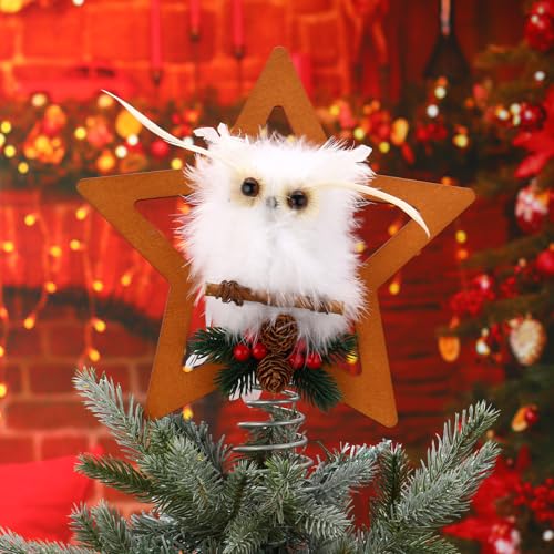 11 Inch Christmas Owl Tree Topper with Star Frame - Holiday Decor