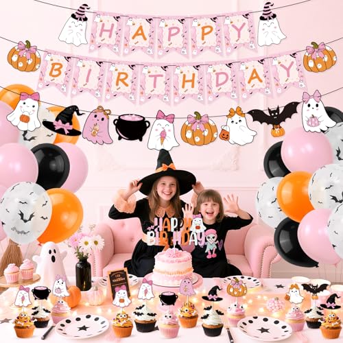 Halloween Birthday Decorations Kit with Banners, Balloons & Cake Toppers