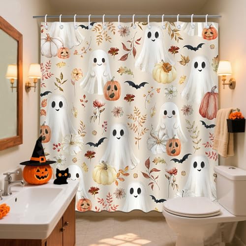 Halloween Ghost Shower Curtain Waterproof Fabric Bathtub Decor 72x72 Inches with Hooks