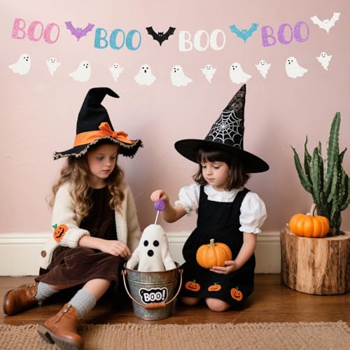 Pastel Halloween Party Banner - Ghost & Bat Glitter Garland, Style 2