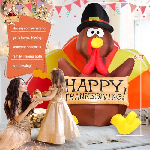 Danxilu 6 Ft Thanksgiving Inflatable Turkey with LEDs - Outdoor Yard Decor