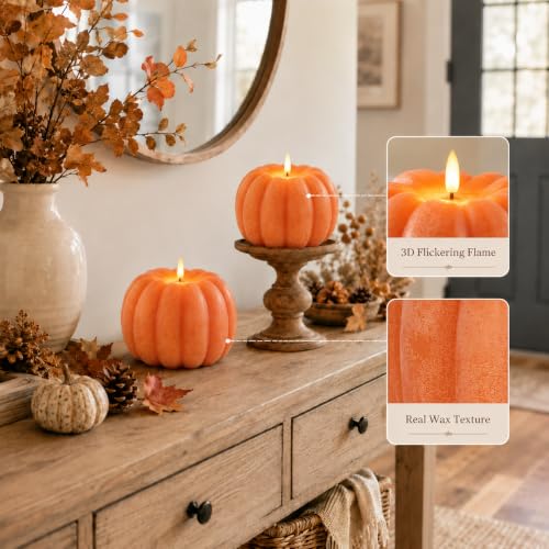 Fall Decor Flameless Pumpkin Candle with Remote & Timer - Real Wax, 5.6 Inch