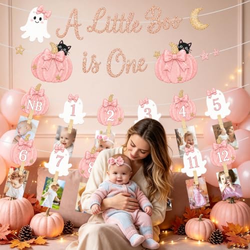Pink Pumpkin Ghost First Birthday Photo Banner - Variation of THIS Listing