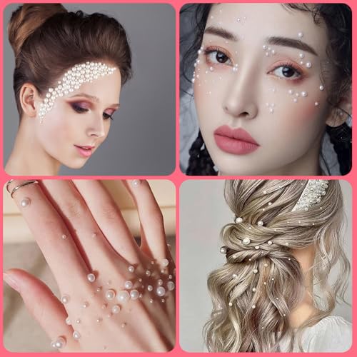 Heart-Shaped Pearl Stickers 10mm Self-Adhesive Gems for Crafts Makeup Nails - White