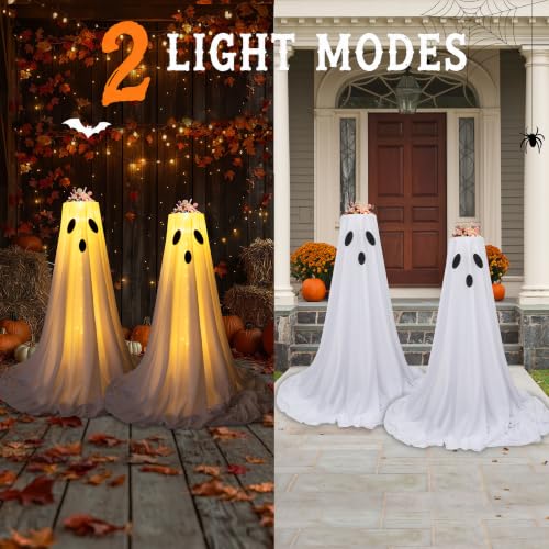 Halloween Ghost Candy Bowl Stand Set with LED String Lights - Indoor & Outdoor Decor