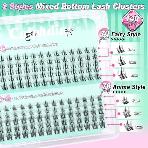 I-Fairy 2 Styles Bottom Lash Clusters Natural & Manga Eyelash Extensions - 140pcs