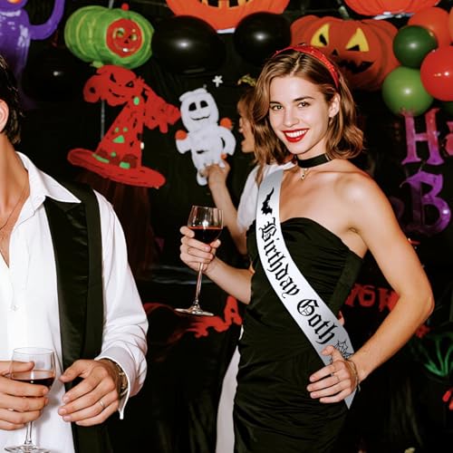 Gothic Birthday Sash with Glitter Black Letters for Halloween & Themed Parties