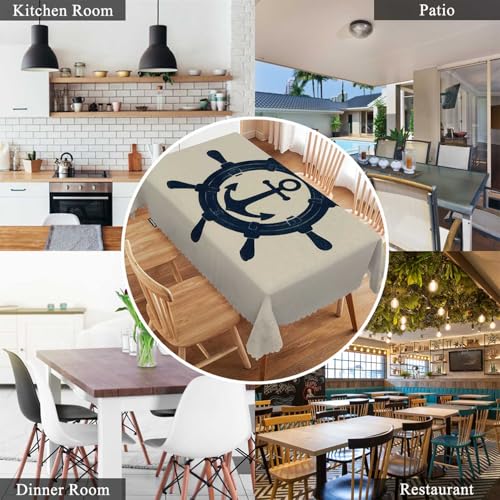 Rudder Table Cover Marine Ship Wheel Anchor 52x70 Inch Water-Resistant Tablecloth
