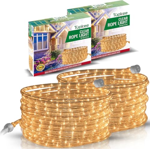 2 Pack Clear Incandescent Rope Lights 24ft Waterproof Connectable Decor
