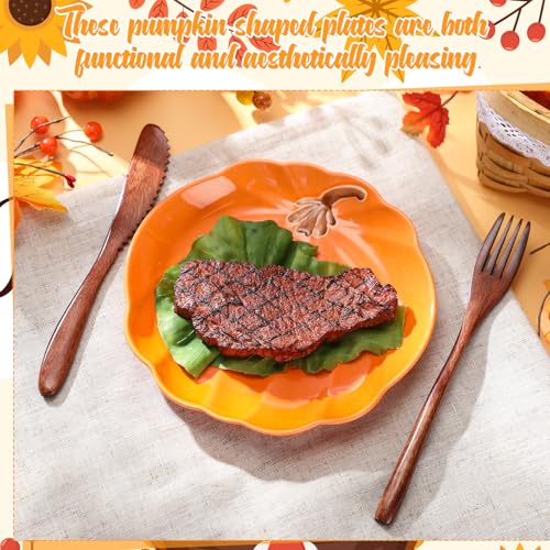 Pumpkin Ceramic Plates Set of 4 - 8 Inch Fall Thanksgiving Dinnerware - Versatile Serving Dishes for Salads Fruits and Desserts