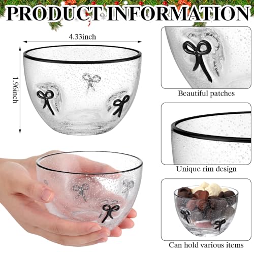 Decorative Glass Bowls with Black Bow Design - Set of 2, 14 Oz Home Decor