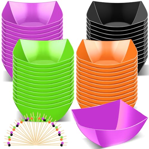 Halloween Plastic Bowls with Food Picks - 8 oz, 100 Pcs, Color Variations