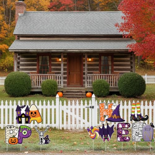 8 Pcs Halloween Yard Sign Set with Cartoon Designs - Outdoor Lawn Decorations