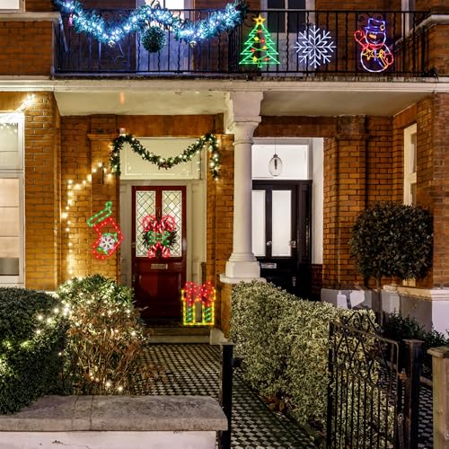 16-Inch Christmas Window Silhouette Lights with Snowflake Gift Tree Snowman Candy Cane Variations
