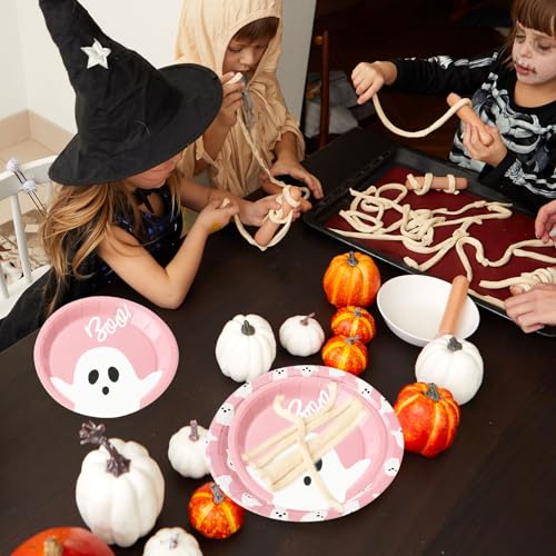 Pink Ghost Halloween Paper Plates 48pcs Disposable Party Dinnerware 7 & 9 Inch