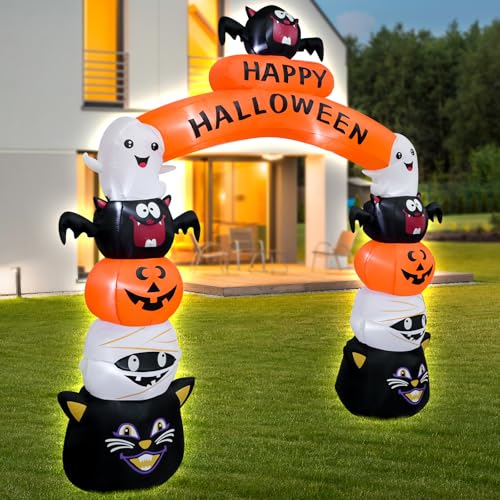 8FT Halloween Arch Inflatable with LED Lights - Ghost Cat Variation