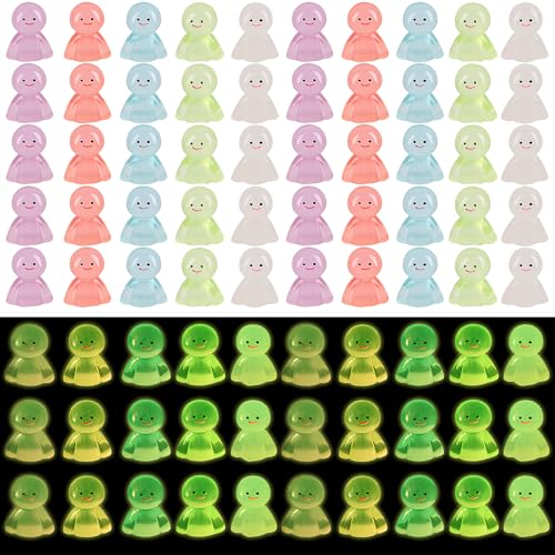 Mini Resin Ghost Figurines for Halloween Decorations, 50 Pack Glow in the Dark