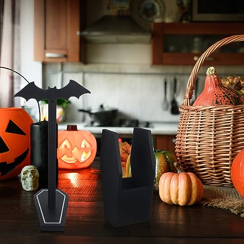 Gothic Bat Paper Towel Holder Black Wood Kitchen Decor