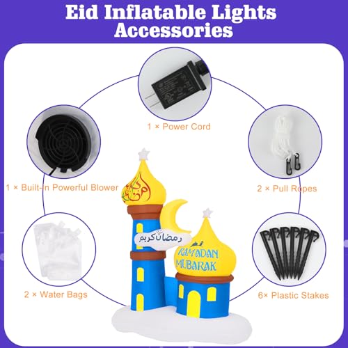 Inflatable Ramadan Moon Decoration with LED Lights - Yellow, White & Blue, 6.04ft Outdoor Festival Decor