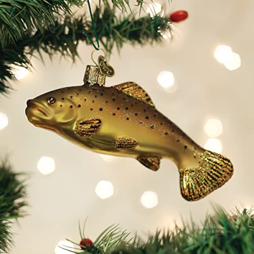 Old World Christmas Brown Trout Glass Ornament for Christmas Tree - Handcrafted Lake Fish Decoration