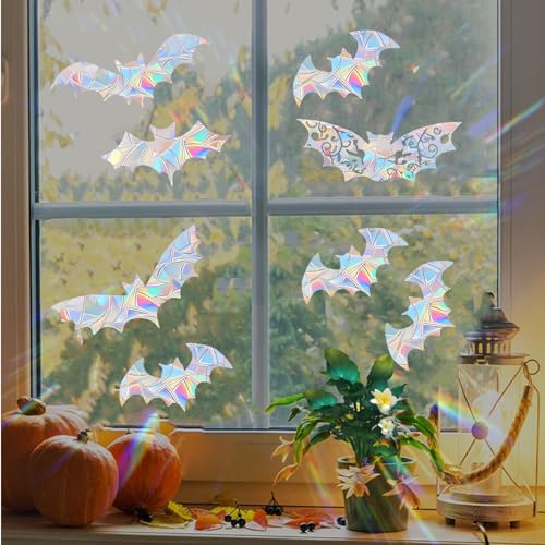 Big Bats Halloween Bat Window Stickers - Bird Collision Deterrent & Decor Set of 15