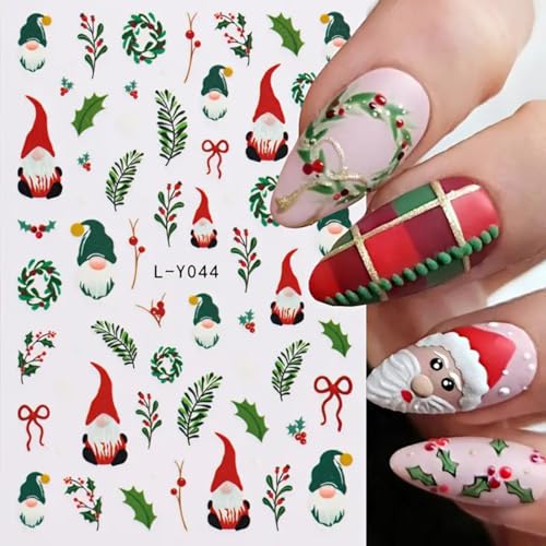 Christmas Nail Art Stickers Glow in The Dark Lights Snowflake Santa 6PCS - Self-Adhesive Xmas Decals for Women
