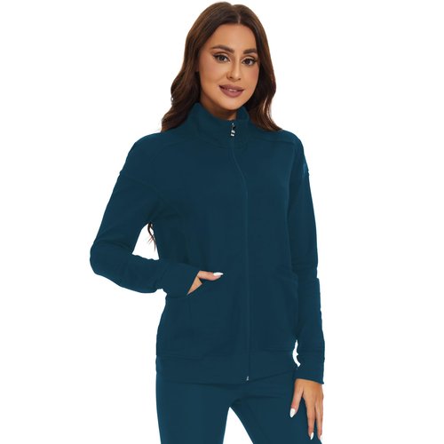 Meanzoo Women's Scrubs Jacket Zip Front Warm-up Jacket (Caribbean Blue, X-Large)