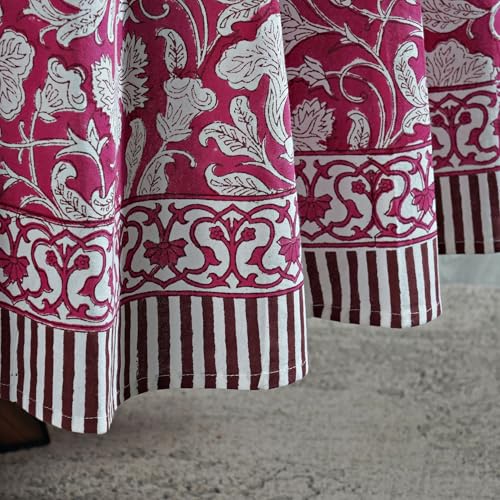 Ridhi Hand Block Print Cotton Round Tablecloth - Deep Pruce Red 60 Inch