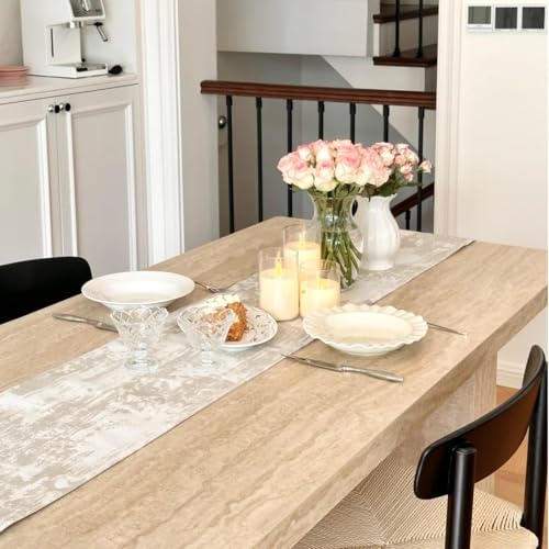 Beige Cotton Polyester Table Runner - 12x90 Inch Fall Home Decor - Variation of Beige / 12''x90''